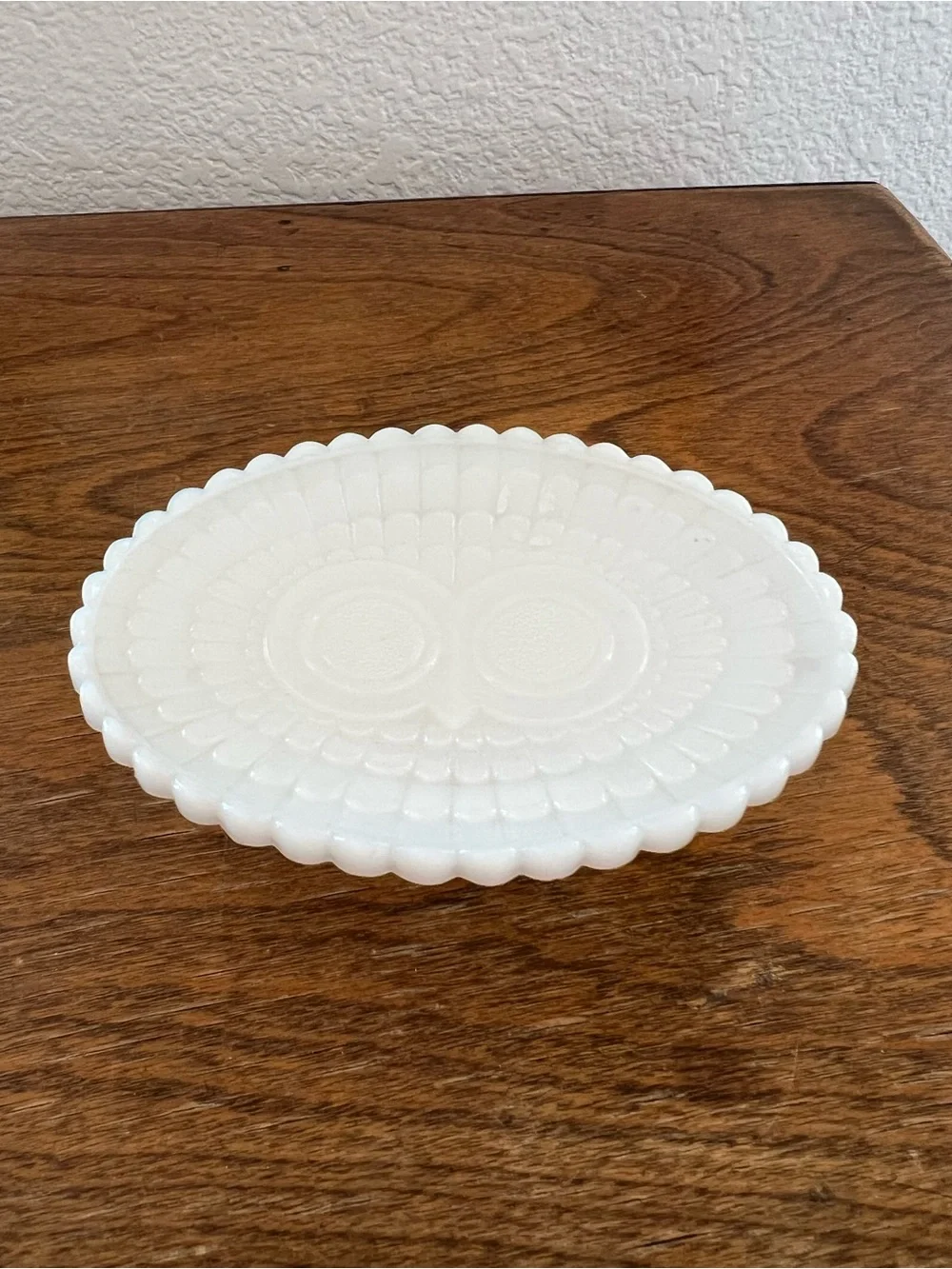 Vintage Avon Milk Glass Footed Soap Dish with Owl Design White Pedestal